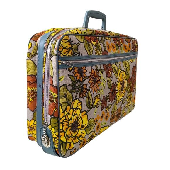 Vintage Retro 60s 70s Mod Floral Suitcase - Picture 2 of 9